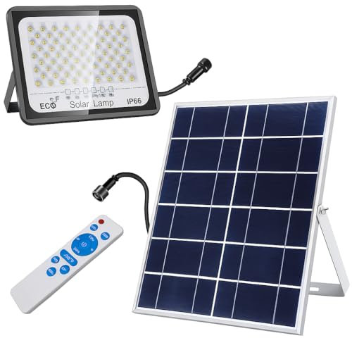 LumenSolar - Foco y Placa Solar Exterior Potente | Foco LED | Impermeable | IP66 | Regulable | Con Mando a Distancia | Jardín | Luz de Seguridad | Disponible 10W y 20W (20W)
