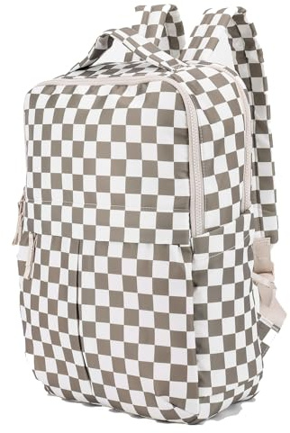 HiTotes Checkered Backpack Nylon School Bag for Girls Cute Backpack College Laptop Rucksack for Secondary Primary Middle School