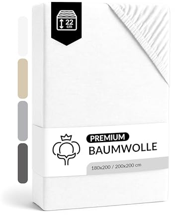 LARAWELL Spannbettlaken 180x200cm Baumwolle, bis 200x200, weiß, Spannbetttuch aus extra dickem Premium Jersey (gekämmt), Matratzenhöhe bis 22 cm, bügelfrei, atmungsaktiv, formstabil