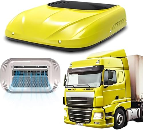 12V/24V DC Rooftop Air Conditioner for Campervan, 1800-2000W Powerful Cooling, 360°Airflow Fast 8-Min Cooling,High Efficiency RV Rooftop AC Unit for Minivans, Camper, RV BUS (Yellow, 12v)