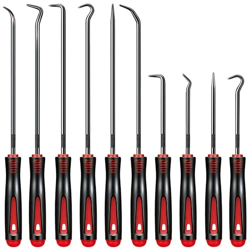 Bubuny 10-Teilig Pick und Haken Set, Präzision Werkzeug zum Entfernen von O-Ring, Dichtungen und Schläuchen, Demontagehaken Set mit ergonomischem Griff für Auto Reparatur und Werkstatt Zubehör