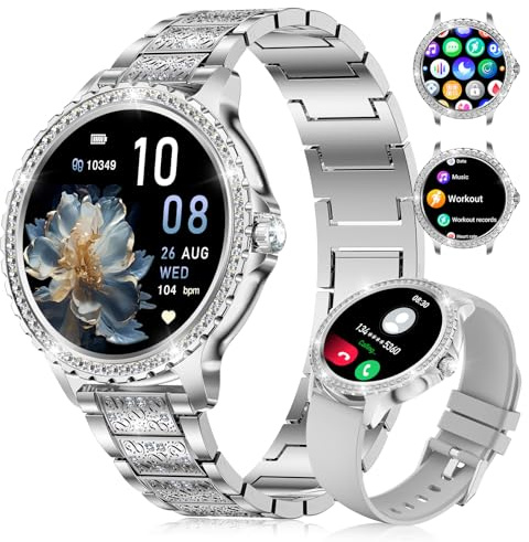 FITFLEX Smartwatch Damen mit Telefonfunktion, 1,35 HD Smart Watch Damen mit Herzfrequenz Schlafmonitor SpO2 Schrittzähler, IP67 Wasserdicht Fitnessuhr mit 20 Sportmodi, Android iOS, Silber