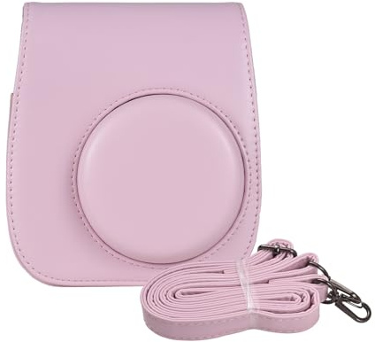 Custodia per fotocamera istantanea in pelle PU con fibbia magnetica con tracolla compatibile con Fujifilm Instax Mini 12/11/9/8, rosa