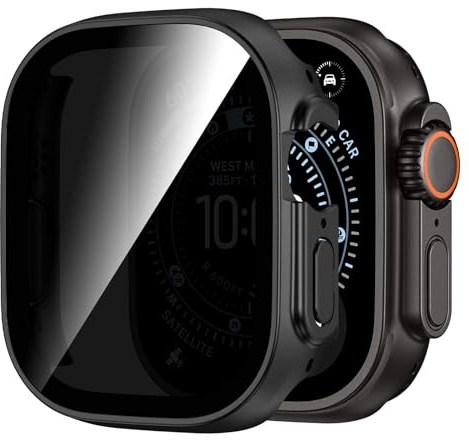 Kamita Privatsphäre Wasserdicht Hülle Kompatibel mit Apple Watch Ultra 3/Ultra 2/Ultra 49mm, Härte PC Bumper Case mit Anti-Spionage Displayschutz, Stoßfest Schutz Gehäuse für iWatch 49 (Schwarz)