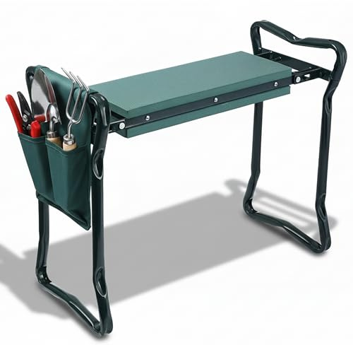 2mGoods kniebänke grün, Gartenhocker weiches Kniekissen, 2 in 1 Eva-Schaumkisse mit 1 Taschen, klappbar, Kniehilfe Gartenarbeit, bis 150 kg, HBT 50x60x27,5cm, Gartenbank (GC-007)