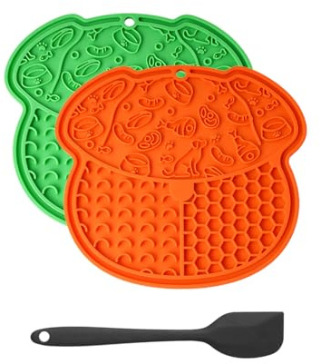 ETIALURE 2PCS Licky Mats for Dogs, BPA-Free Slow Feeding Lick Mats with Suction Cup for Cats Anxiety Relief, Licking Mat for Grooming and Bathing (Orange & Green)