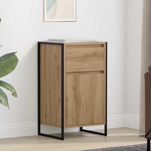 XHNIFBN Industrie Sideboard 43x36x75 cm in Kunsthandwerk Eiche Holzwerkstoff mit Stahlrahmen verstellbare Regale Moderne Kommode mit Tür und Schublade für Wohnzimmer Flur Schlafzimmer