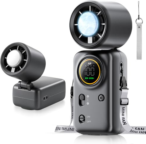 FurBall Ventilador portátil de mano con refrigeración por hielo, potencia turbo de alta velocidad de 100 velocidades ajustable, pantalla LED, batería recargable de 6000 mAh, ventilador personal