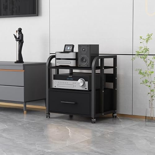 Audio Rack HiFi Regal AV-Medienständer-Eckregal – Rack-Audio-Tower Mit Verstellbaren Regalen – 58.5/79/100 cm Hoher Regalständer Mit Rollen(Schwarz,2 Tiers-58.5cm Tall)