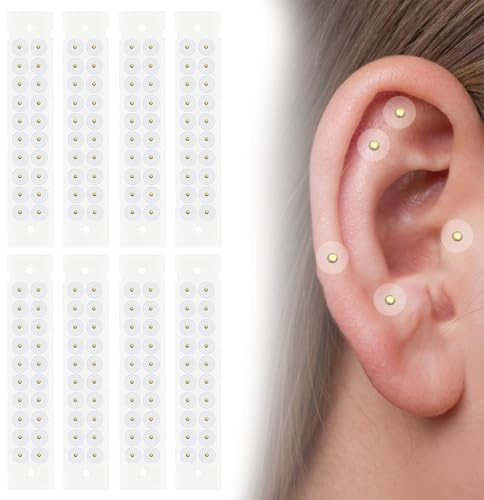 160 Stück Ohrsamen Akupunktur Pflaster, Goldfarbene Massage Kügelchen 1.2mm, Hautfreundliche Ohrpunkt Stimulation, Entspannung für Männer und Frauen, 8 Blätter