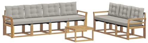 vidaXL Outdoor-Sofagarnitur mit Kissen 8 pcs Weiß und Hellgrau, Moderner Garten-Sofa, strapazierfähiges Outdoor-Sektionen-Set, bequemes Terrassenmöbel, ideal zum Entspannen