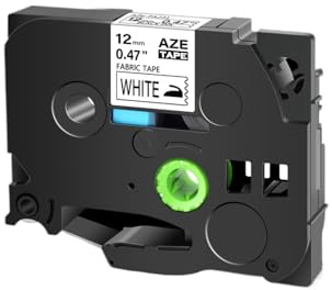 Cinta de Tela para Planchar, Negro sobre Blanco, 12mm, Compatible con H110 D210 D600, Repuesto para TZe-FA231 TZ-FA3R FA3