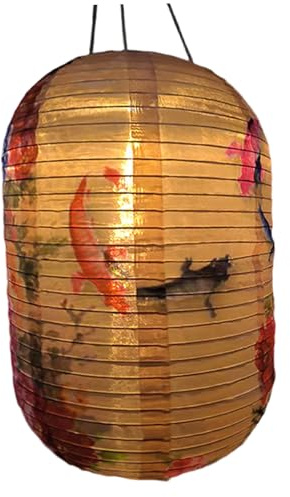Ginwrek Japanische Laterne Lampe Japanische Laterne, Solar Chinesische Laternen Außen Wasserdicht, Hängende Solar mit Alten Koi Muster, Mit Batteriebox