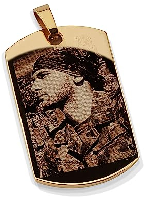 Diamandi Dog-Tag Kette mit Foto-Gravur I Ihr Bild + Text gravieren Gold Ketten-Anhänger inkl. Silberne Kugelkette