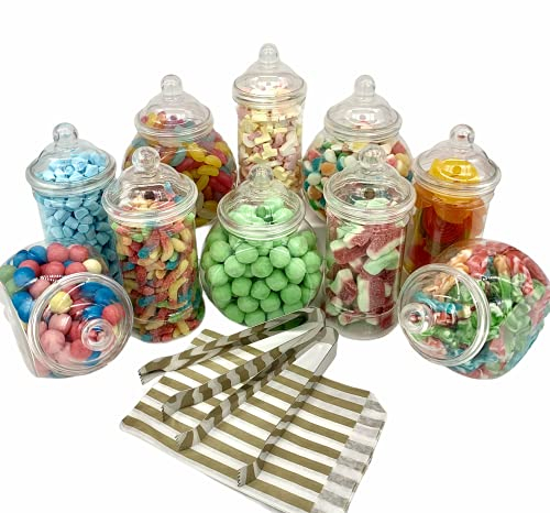 Top Star Vintage Victorian Pick & Mix Candy Buffet Kit - 10 Mini Jar Pack with Gold Striped Paper Bags