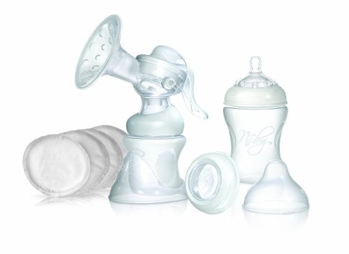 Nuby NT72035 - Confezione da 1 tiralatte manuale, 1 biberon da 150 ml, 1 biberon da 240 ml, 1 coperchio, 12 coppette assorbilatte
