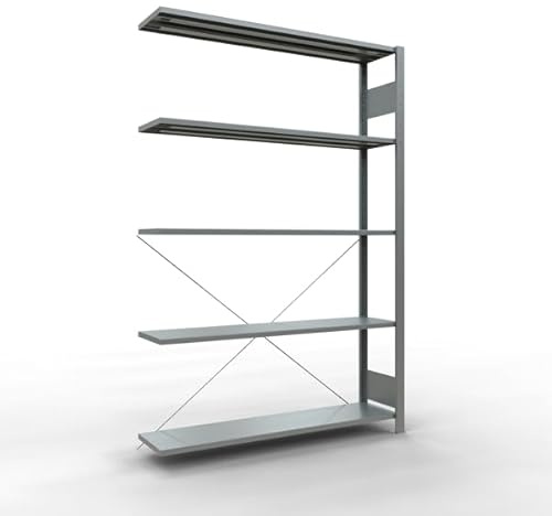 Schulte Anbauregal Steckregal MULTIplus150, 2.000 x 1.300 x 300 mm, 5 Fachböden, Kreuzstrebe, verzinkt