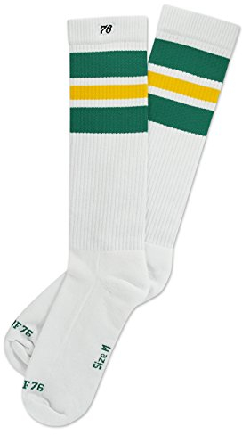 Spirit of 76 Herren & Damen Sport Retro Skater Socken Hoch Baumwolle Tubesocks 43 44 45 46 Weiß - Grün - Gelb Hi (L)