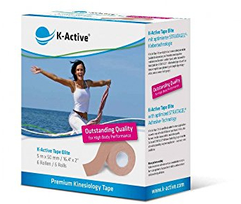 K-Active Kinesiologie Tape Elite BEIGE, mit STRATAGEL® PLUS Klebertechnologie, wasserabweisend und hypoallergen, 50 mm x 5 m, 6 Rollen
