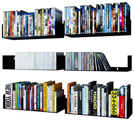 Wallniture Bali Schweberegale für Wand, CD DVD Lagerregal und Metall Bücherregal Set von 6 Stück
