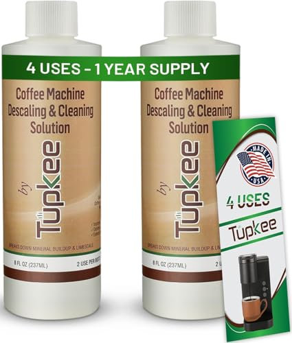 Tupkee Keurig Compatible Descaling Solution & Cleaner - Specially Formulated for Keurig, Nespresso, Breville, Delonghi Coffee Machines. 2 uses per bottle, Made in the USA - Pack of 2