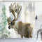 ABAKUHAUS Hirsch Duschvorhang, Winter Forest Farbe Stil, Stoffliches Gewebe Badezimmerdekorationsset mit Haken, 175 x 240 cm, Beige Grün