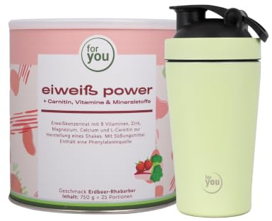 for you Power Eiweiß Erdbeer-Rhabarber 750 g + Gratis Shaker – Proteinshake | Mit L-Carnitin | Protein aus Molke, Soja, Milch & Ei | Sehr gut löslich | Nach Dr. Strunz entwickelt