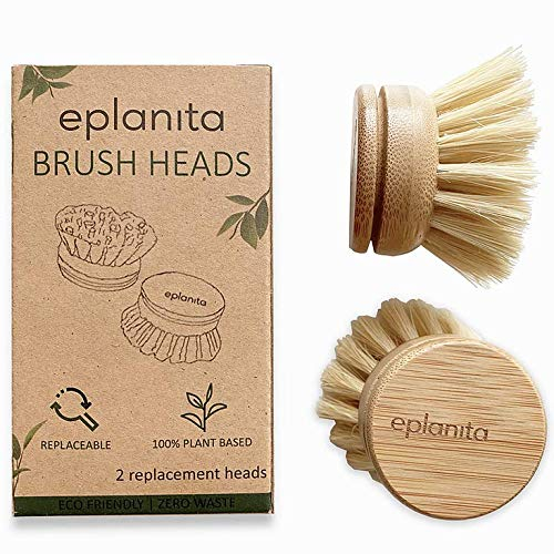 eplanita Replacement Brush Heads for Bamboo Dish Brush, Sisal Bristle Refills, Agave Cactus Fibres, Kitchen Eco Scrubber, Plastic Free Washing Up, Zero Waste Cleaning (2 Pack)