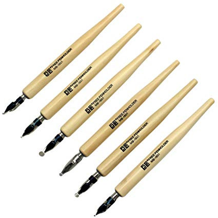 Hillento Comic Dip Pen Set, 6 Wooden Pen Handler Artist Cartoon Pen Set Calligraphy Dip Pens with 6 Nibs - Great for Manga/Comic/Calligraphy/Word Art/Pen-and-Ink Drawing