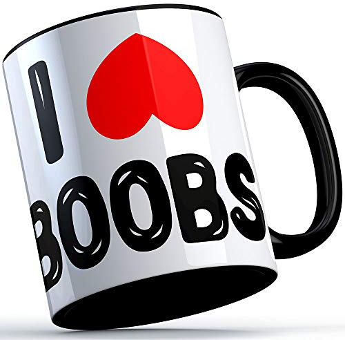 I love Boobs Tasse Lustige Geschenkidee Kollegen Freunde Party Feiern Sprüchetasse Alkohol Schnaps Bier Wodka Pfeffi Mallorca