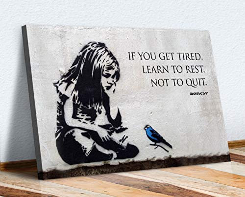 BANKSY GIRL BLUE BIRD QUOTE FRAMED CANVAS WALL ART PRINT ARTWORK GRAFFITI (24in x 16in / 60cm x 40cm), Living Room