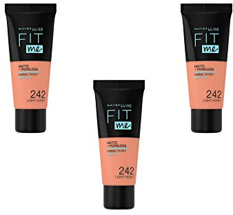 Maybelline New York Grundierung Fit Me Matte & Poreless - 242 Light Honey, 3er Pack (3 x 30ml)