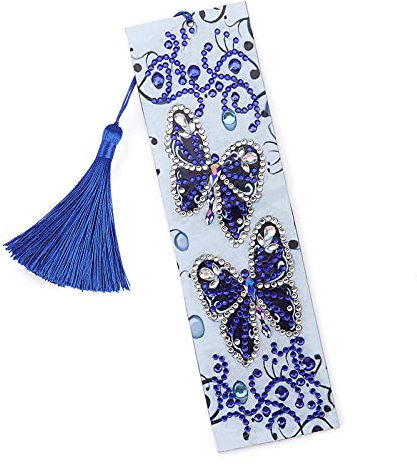 MWOOT 5D Diamant Malerei Lesezeichen Kits,Diamond Art Painting Bookmark,DIY Perlen Leder Quaste Lesezeichen Stickerei Kreuzstich Handwerk für Kinder Erwachsene Anfänger Geschenk (Schmetterling)