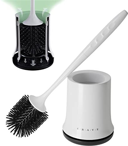 Crave Silicone Toilet Brush & Holder Set - Black, Flexible, Extra Long Handled Loo Brush for Bathroom & Toilet