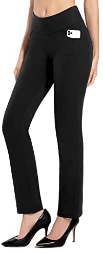 MOVE BEYOND Burrosa Morbida Donna Gamba Dritta Pantaloni da Yoga con 4 Tasche Pancia di Controllo Allenamento Pantaloni da Lavoro, Nero, XXL