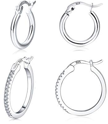 2/3 Paar Silber Creolen Set für Damen, Creolen Silber 925 mit AAA+ Cubic Zirkonia, Klein Creolen Silber Set Für Damen(13/15/20mm)
