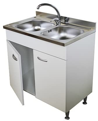 Arredobagno e Cucine Mueble bajo lavabo blanco con 2 puertas para fregadero de acero inoxidable 80 cm (no incluido)