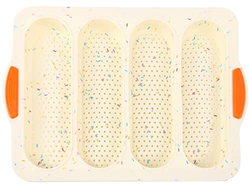 Cabilock Antihaft Silikon Backblech Br?tchen Backform Backblech Tablett Baguetteblech Brotbackform Laib Backform für Franz?sisches Brot Langbrot Br?tchen Beige Perforierte Pfanne
