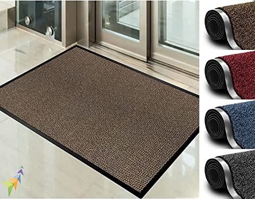 Abaseen Door Matts Indoor & Outdoor Washable Large Kitchen Barrier Mat Heavy Duty Non-slip Rubber Back Entrance Rug Shoes Scraper Super Absorbent Front Door Mat Carpet (90x200 cm, Brown)