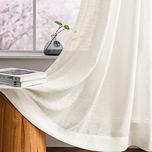 Carvapet Beige Vorhänge Transparent Gardinen in Leinen Optik für Wohnzimmer Schlafzimmer, 2er Set 225x140cm
