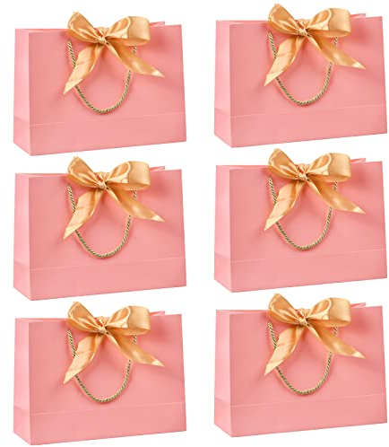 Sacs Cadeaux Sac de Courses en Papier Grande Capacité, 6Pcs Emballage Cadeau, Halloween Noël Party Sacs Favor, 28x20x10cm, Cabas en Papier, Pochette Cadeau pour Anniversaire, Mariage (Rose)