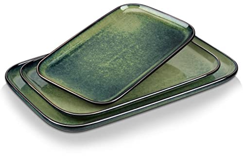 vancasso Servierplatten, STERN Servierteller 3er set, Steingut Geschirr Teller Set ist Spülmaschinen- und Mikrowellenfest, Speiseteller, Kuchenteller, Dessertteller, Frühstücksteller, Grün