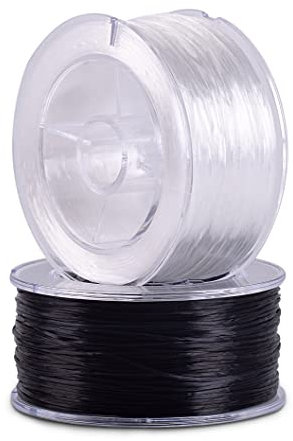 KONMAY 2 rollos de cuerdas elásticas planas de 0,8 mm con estuche organizador, cordón elástico de cristal blanco y negro de 180 yardas para hacer pulseras y abalorios