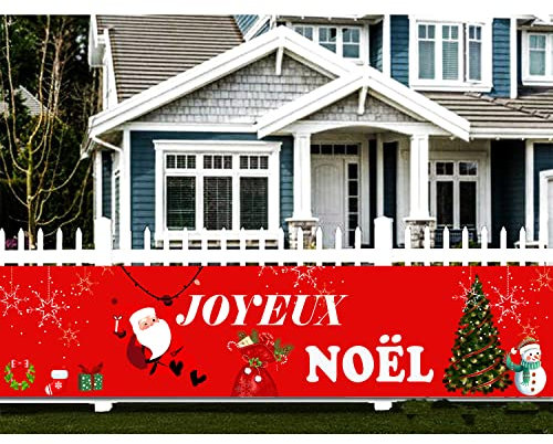 MKISHINE Grande bannière de Noël français Deco Noël avec Motif Arbre de Noël avec Bonhomme de Neige Banderole pour fête de Noël, décoration Noël intérieure et extérieure (Rouge)