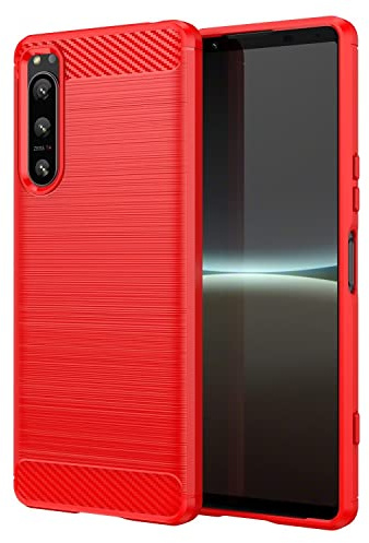 Topme Silikonhülle für Smartphone, Compatible with Sony Xperia 5 IV (6.1 Inches), [handyhülle im Gebürsteten Texturstil] - Rot
