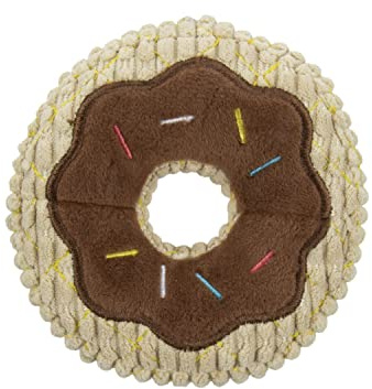 TrustyPup Tough 'N Fun Donut Squeaky Plush Dog Toy, Chew Guard Technology - Tan, Small (71148)