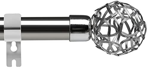 Curtain poles, 78 to 234 cm Silver Window Curtain Pole with Brackets Fittings Set for Eyelet Curtains, with Round Hollow Out Finials