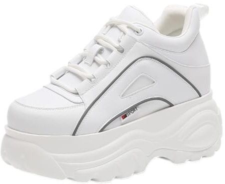 ANUFER Mujer Plataforma Alta Chunky Zapatos Deportivos Casual con Cordones Zapatillas de Papá Blanco con Borde Negro SN02920 EU38.5