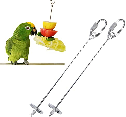 JVHLOV 2Pieces Parrot Skewer Feeder, Chicken Parrot Bird Hanging Feeder, Stainless Steel Parrot Fruit Stick Holder, for Parrot Chicken Foraging