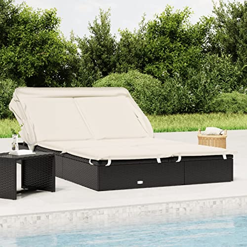 Festnight Doppelliege Outdoor 2 Personen mit Dach, Schwarz